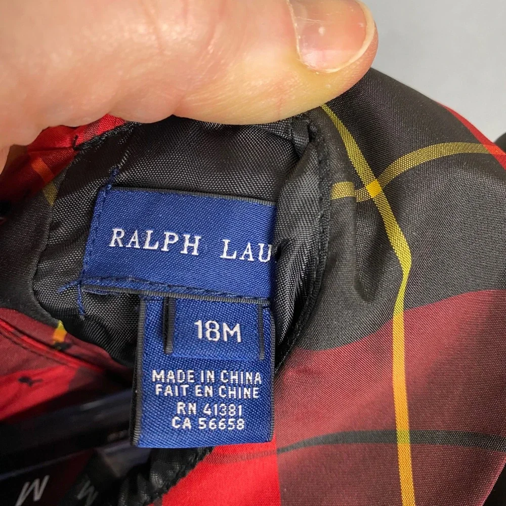 Ralph Lauren Tartan Plaid Bow Sash‎ Holiday Party Dress Toddler Girls 18M Red
